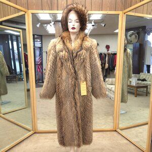 Feathered Finnish Raccoon Fur 52" Coat with Matching Headband